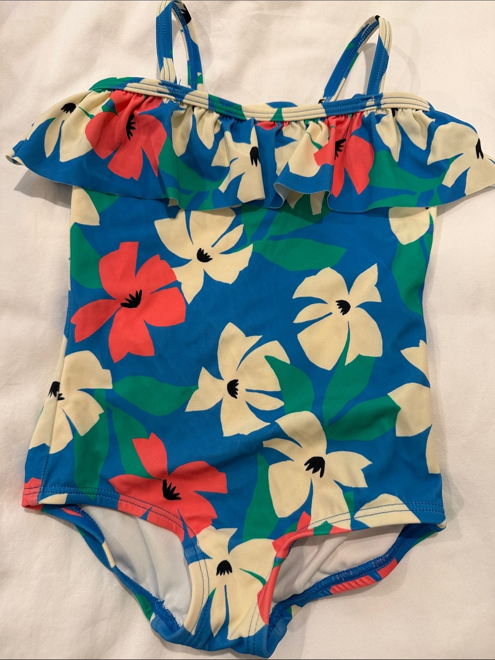 Hanna Andersson Girls Blue Floral Ruffle One-Piece Swimsuit